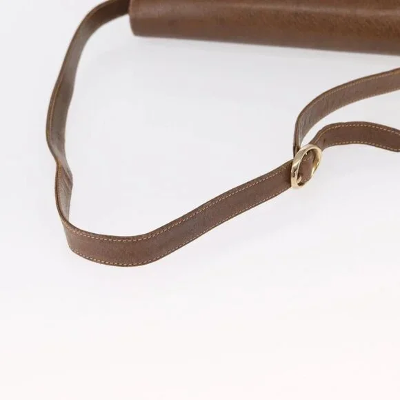 GUCCI Shoulder Bag Leather Brown Gold Auth am9842